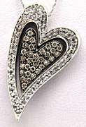 14KT GOLD HEART PENDANT/W WHITE AND CHOCOLATE DIAMONDS.