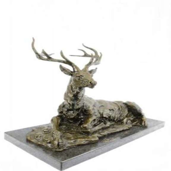 Elk Stag Buck Deer Lodge Bronze Sculpture on Marble