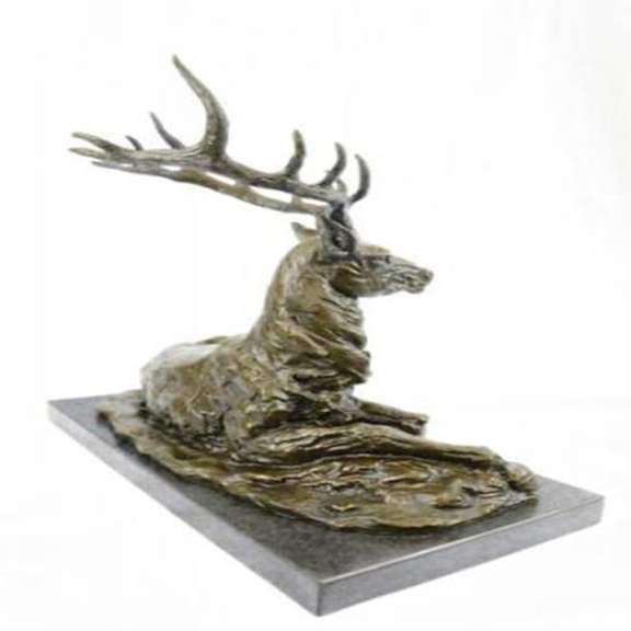 Elk Stag Buck Deer Lodge Bronze Sculpture on Marble