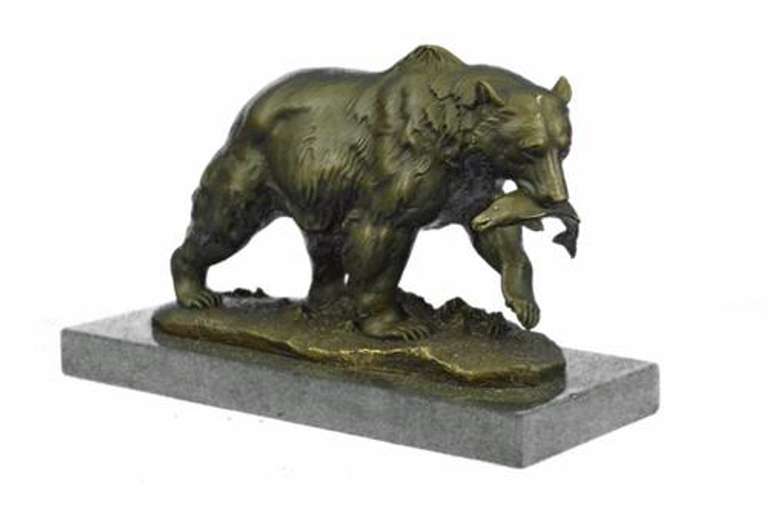 Grizzly Bear Hunting Fish Bronze Sculpture