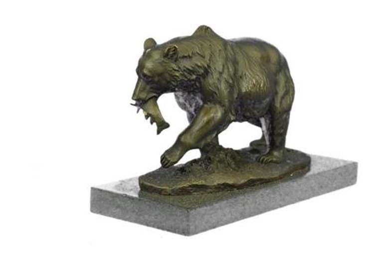 Grizzly Bear Hunting Fish Bronze Sculpture