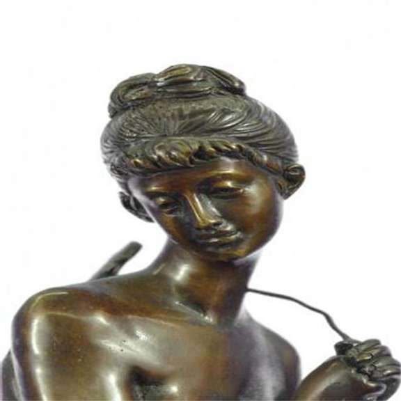 Sexy Girl Playing Old Fashion Guitar Bronze Sculpture