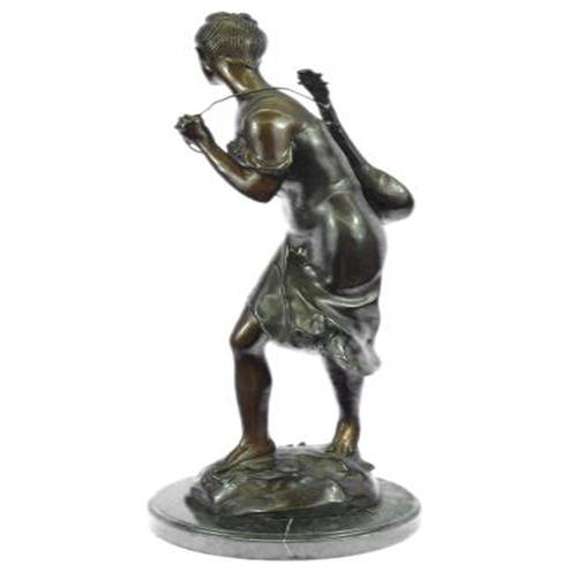 Sexy Girl Playing Old Fashion Guitar Bronze Sculpture