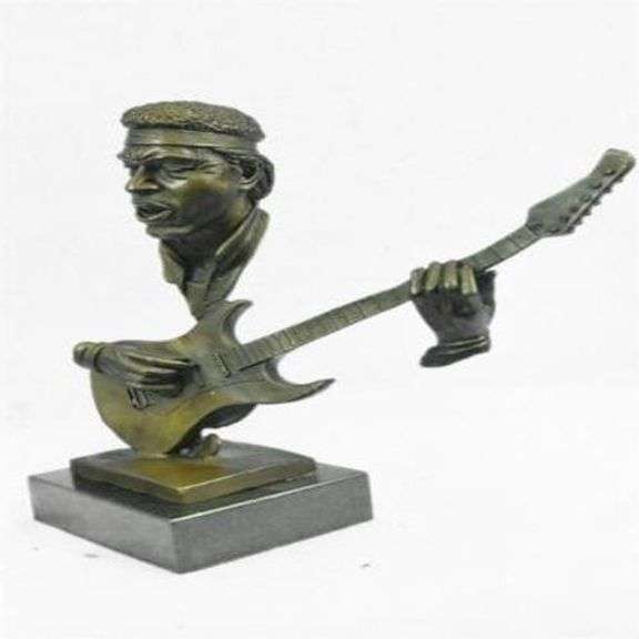 Guitar Player Bronze Sculpture on Marble Base Statue