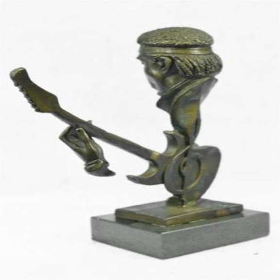 Guitar Player Bronze Sculpture on Marble Base Statue