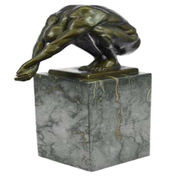 Nude Male Bronze Sculpture on Marble Base Statue