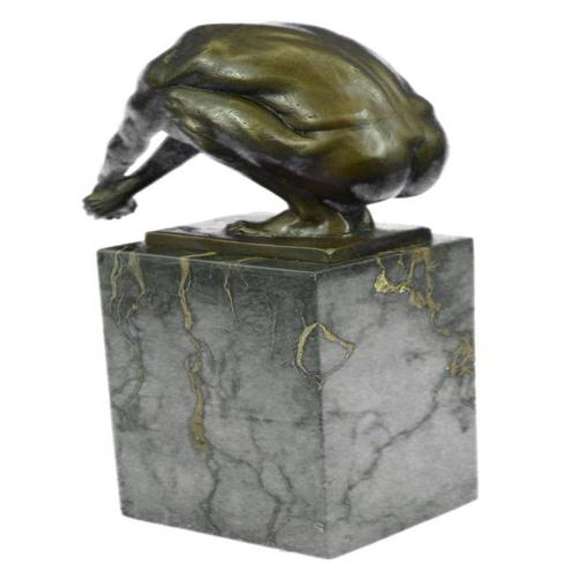Nude Male Bronze Sculpture on Marble Base Statue