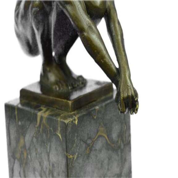 Nude Male Bronze Sculpture on Marble Base Statue