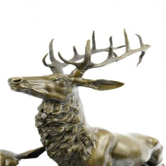 Deer Fawn Stag Buck Family Bronze Sculpture on Marble