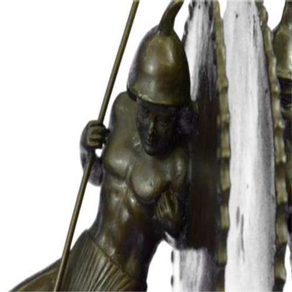 Pair Two Japanese Warrior with Shield Bronze Sculpture