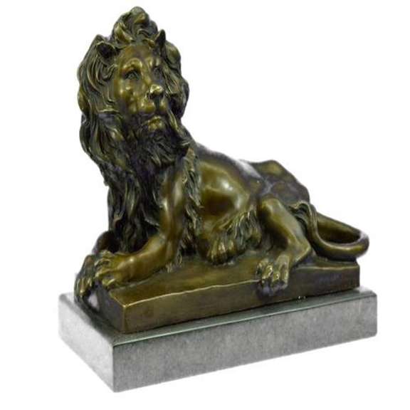 Male Lion Jungle King Bronze Metal Statue on Marble