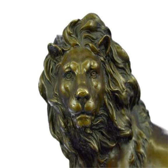 Male Lion Jungle King Bronze Metal Statue on Marble