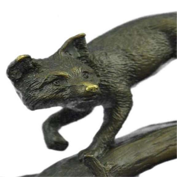 Fox Wild Animal Bronze Statue on Marble Base Sculpture