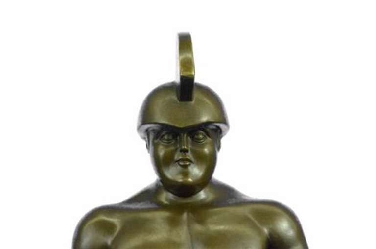 Botero Roman Soldier Bronze Sculpture Marble Base