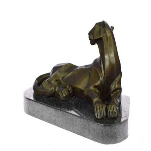 Handcrafted Mountain Lion Bronze Sculpture on Marble