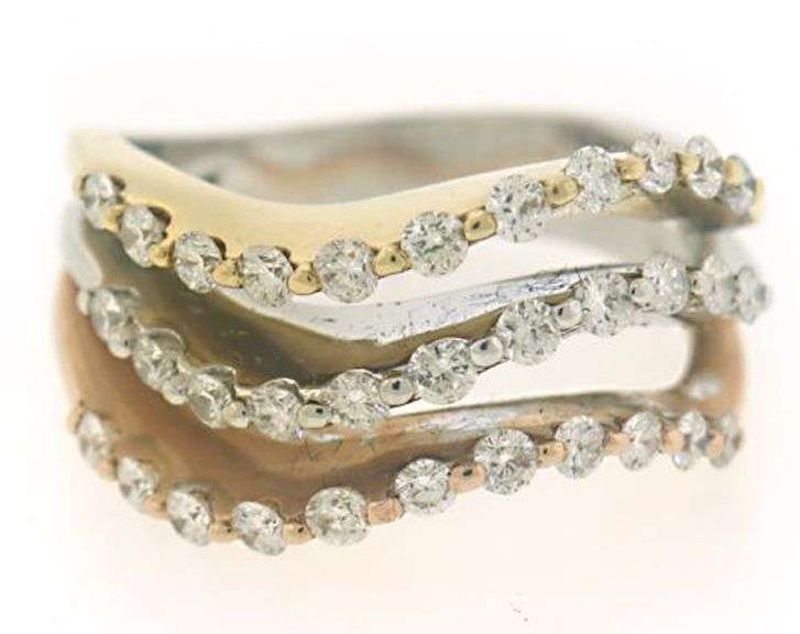 Triple Row Tri Color Diamond Wave Band