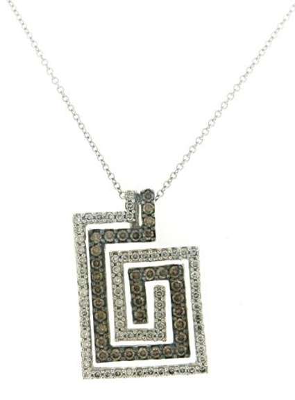 Amazing 14kt WG White & Chocolate Diamond Greek Key Necklace