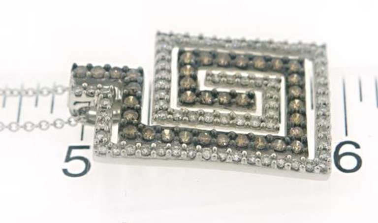 Amazing 14kt WG White & Chocolate Diamond Greek Key Necklace