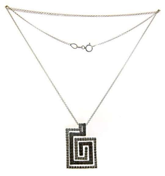 Amazing 14kt WG White & Chocolate Diamond Greek Key Necklace