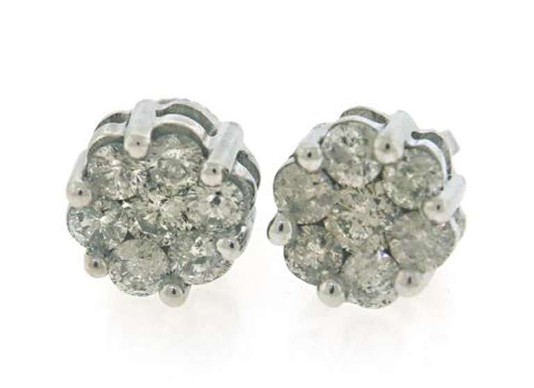 Classy White Gold Diamond Cluster Earrings