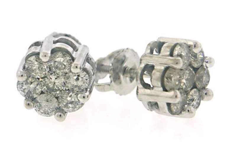 Classy White Gold Diamond Cluster Earrings
