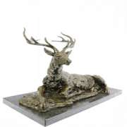 Elk Stag Buck Deer Lodge Bronze Sculpture on Marble