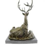 Elk Stag Buck Deer Lodge Bronze Sculpture on Marble