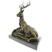 Elk Stag Buck Deer Lodge Bronze Sculpture on Marble