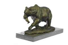 Grizzly Bear Hunting Fish Bronze Sculpture