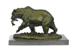 Grizzly Bear Hunting Fish Bronze Sculpture