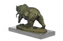 Grizzly Bear Hunting Fish Bronze Sculpture