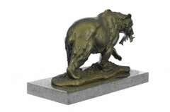 Grizzly Bear Hunting Fish Bronze Sculpture