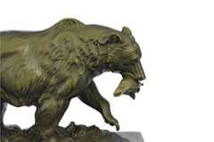 Grizzly Bear Hunting Fish Bronze Sculpture