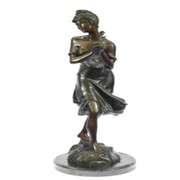 Sexy Girl Playing Old Fashion Guitar Bronze Sculpture