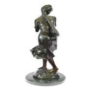 Sexy Girl Playing Old Fashion Guitar Bronze Sculpture