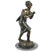 Sexy Girl Playing Old Fashion Guitar Bronze Sculpture
