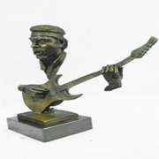Guitar Player Bronze Sculpture on Marble Base Statue