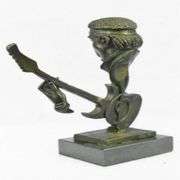 Guitar Player Bronze Sculpture on Marble Base Statue