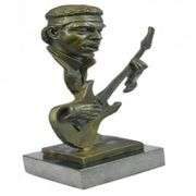 Guitar Player Bronze Sculpture on Marble Base Statue
