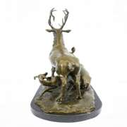 Deer Fawn Stag Buck Family Bronze Sculpture on Marble
