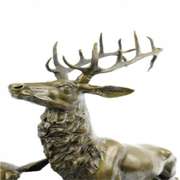 Deer Fawn Stag Buck Family Bronze Sculpture on Marble