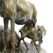 Deer Fawn Stag Buck Family Bronze Sculpture on Marble