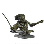 Bronze Drum Set Figurine on Marble Base Statue