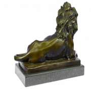 Male Lion Jungle King Bronze Metal Statue on Marble