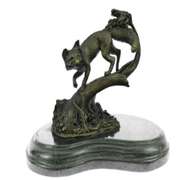 Fox Wild Animal Bronze Statue on Marble Base Sculpture