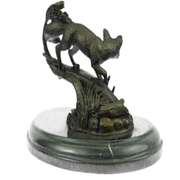 Fox Wild Animal Bronze Statue on Marble Base Sculpture