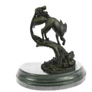 Fox Wild Animal Bronze Statue on Marble Base Sculpture
