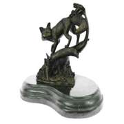 Fox Wild Animal Bronze Statue on Marble Base Sculpture