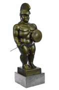 Botero Roman Soldier Bronze Sculpture Marble Base
