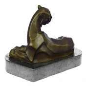Handcrafted Mountain Lion Bronze Sculpture on Marble